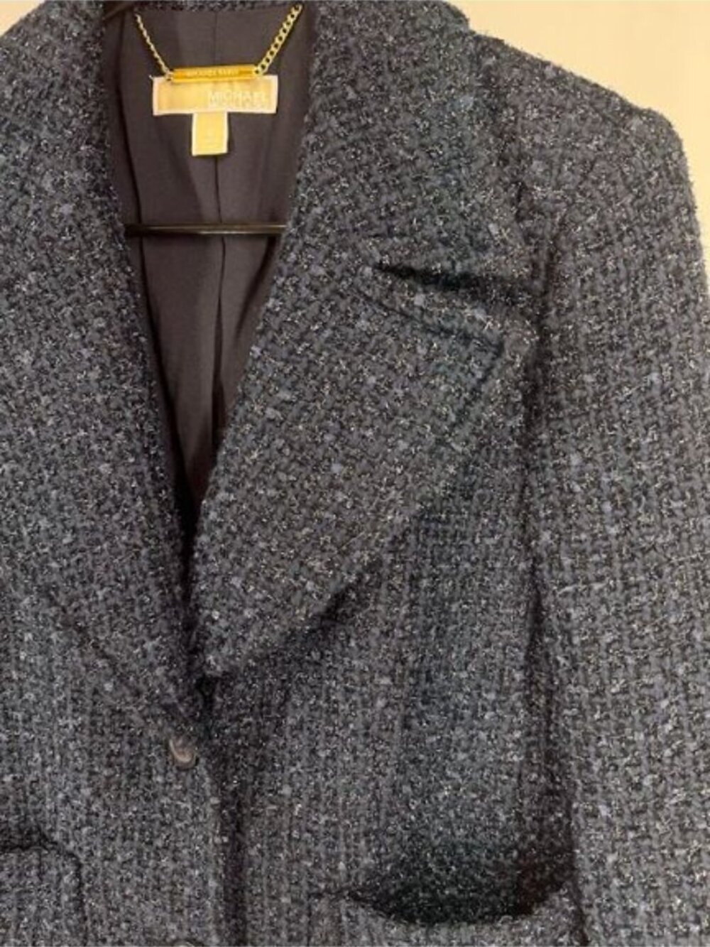 Michael Kors Blue Metallic Tweed Button Front Blazer - Picture 4 of 6
